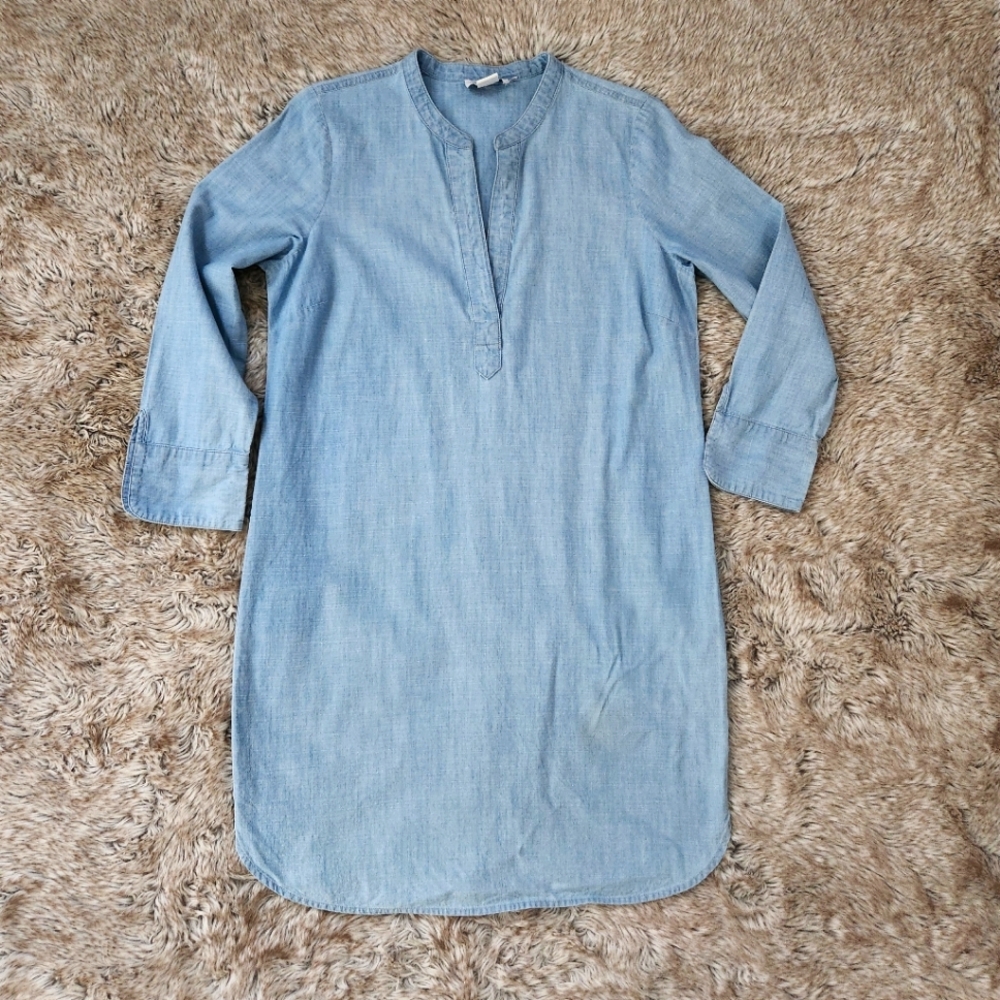 Vineyard Vines Long Sleeve Split Neck Knee Length Chambray Dress Women's Size 2